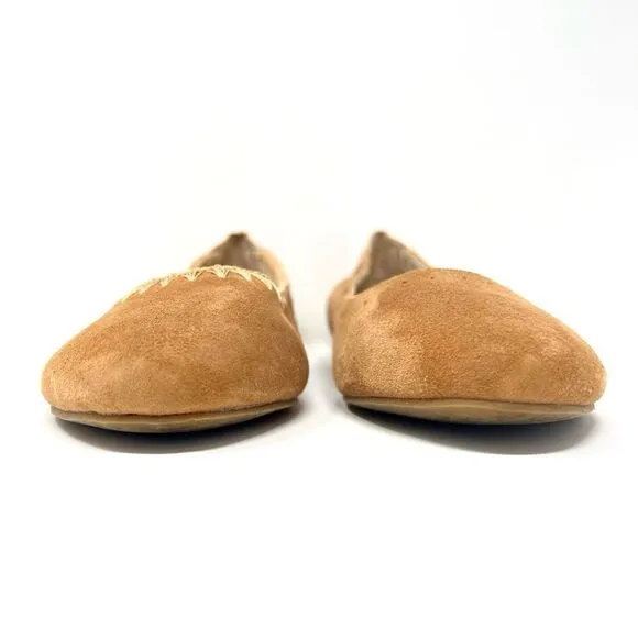 Jack Rogers Ellie Suede II Oak Tan Brown Whip Stitch Detail Ballerina Flats 7.5