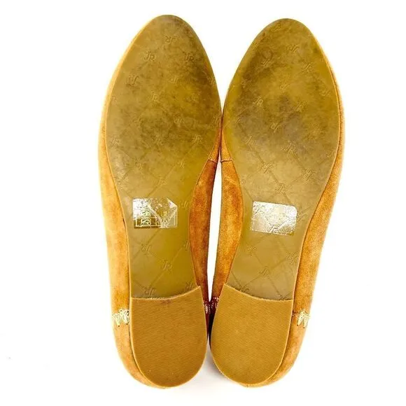Jack Rogers Ellie Suede II Oak Tan Brown Whip Stitch Detail Ballerina Flats 7.5
