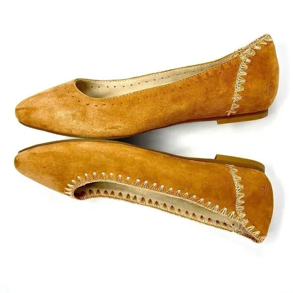 Jack Rogers Ellie Suede II Oak Tan Brown Whip Stitch Detail Ballerina Flats 7.5