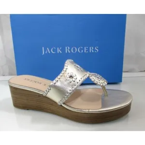 Jack Rogers Jacks Mid Wedge Stacked Heel Sandals Platinum / Silver Size 8