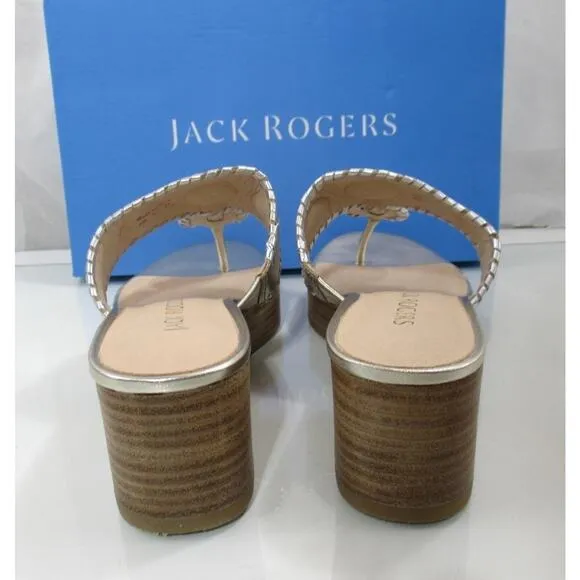 Jack Rogers Jacks Mid Wedge Stacked Heel Sandals Platinum / Silver Size 8