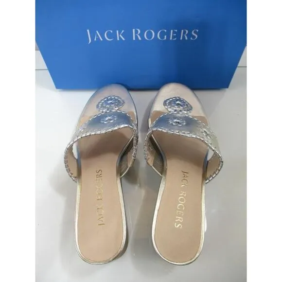 Jack Rogers Jacks Mid Wedge Stacked Heel Sandals Platinum / Silver Size 8