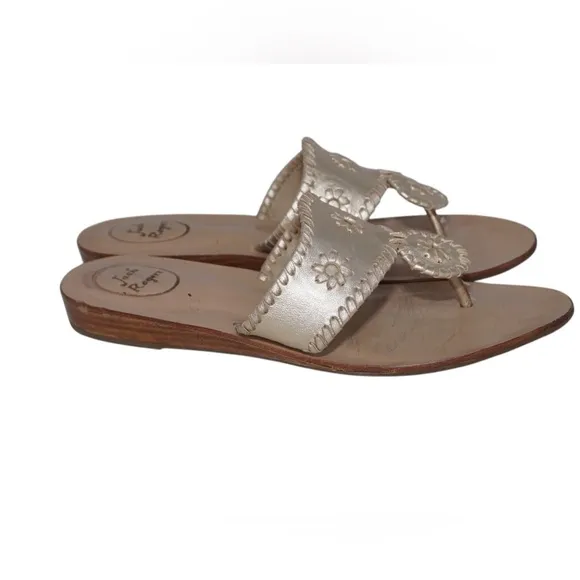 Jack Rogers Light Gold Metallic Sandals with Small 1&quot; Wedge Heel, Size 9.5
