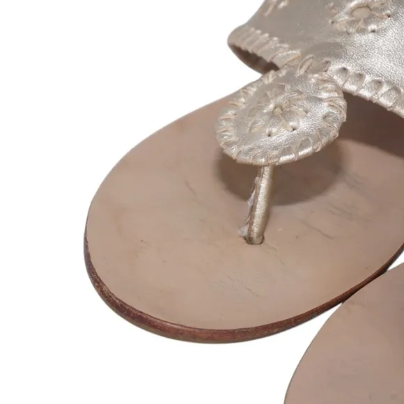 Jack Rogers Light Gold Metallic Sandals with Small 1&quot; Wedge Heel, Size 9.5