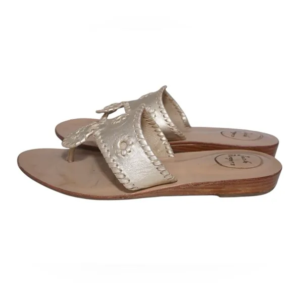 Jack Rogers Light Gold Metallic Sandals with Small 1&quot; Wedge Heel, Size 9.5