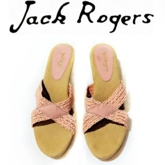 Jack Rogers Pink Slide On Wood Heel Sandals 10M