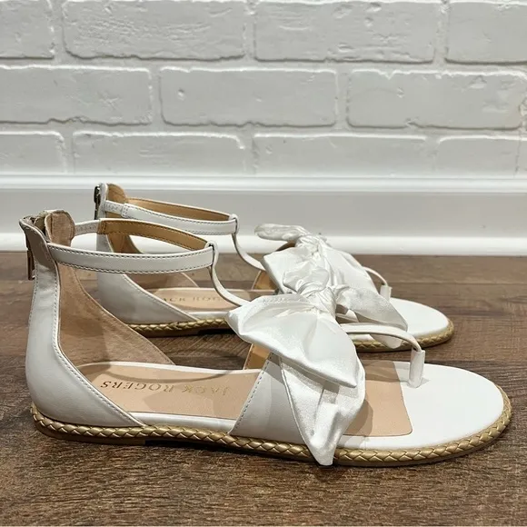 Jack Rogers Womens Heidi Leather Bow T-Strap Sandals