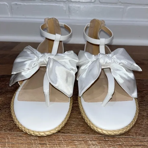 Jack Rogers Womens Heidi Leather Bow T-Strap Sandals