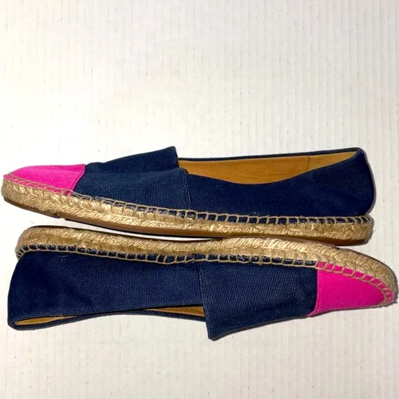 J.Crew Canvas Colorblock Pink &amp; Navy CapToe Slip on Espadrilles Size 9