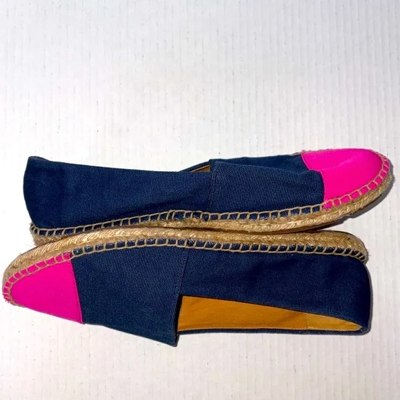 J.Crew Canvas Colorblock Pink &amp; Navy CapToe Slip on Espadrilles Size 9