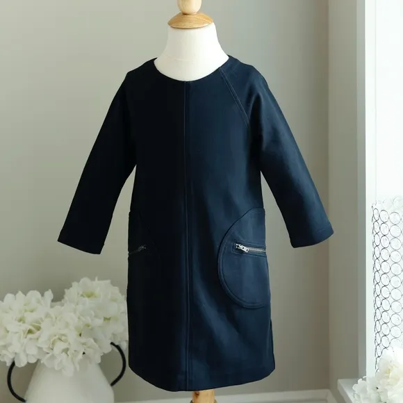 J.Crew Crewcuts Girl's Size 7 Black Long Sleeve Dress Zipper Detail NWT