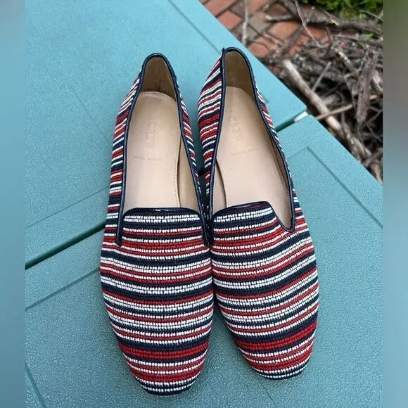 J Crew Embroidered Leather Driving Loafers