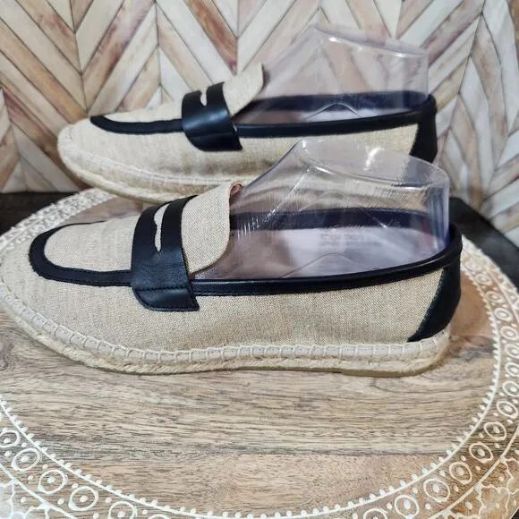 J.Crew Made-in-Spain Penny Loafer Espadrilles in Linen Blend Leather Women 7.5