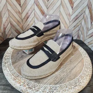 J.Crew Made-in-Spain Penny Loafer Espadrilles in Linen Blend Leather Women 7.5