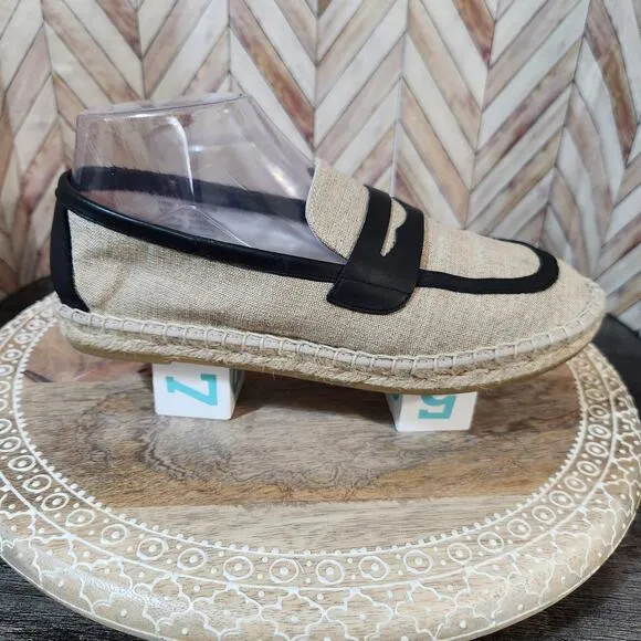 J.Crew Made-in-Spain Penny Loafer Espadrilles in Linen Blend Leather Women 7.5