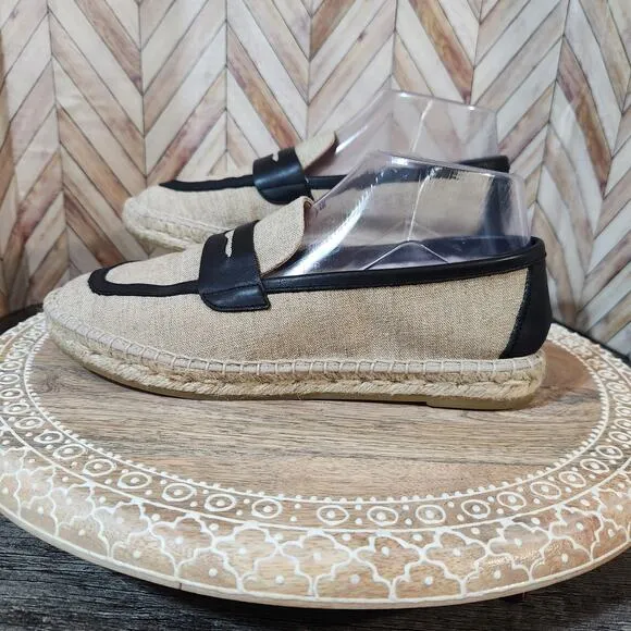 J.Crew Made-in-Spain Penny Loafer Espadrilles in Linen Blend Leather Women 7.5