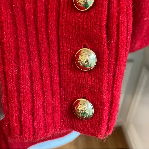JCREW Odette Red Wool Alpaca Cardigan Sweater Lady Jacket Gold Buttons