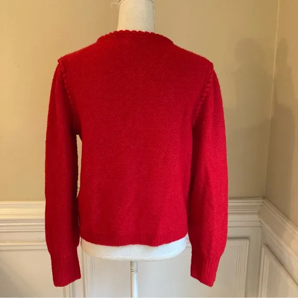 JCREW Odette Red Wool Alpaca Cardigan Sweater Lady Jacket Gold Buttons