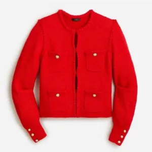 JCREW Odette Red Wool Alpaca Cardigan Sweater Lady Jacket Gold Buttons