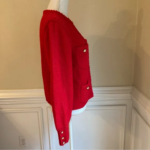 JCREW Odette Red Wool Alpaca Cardigan Sweater Lady Jacket Gold Buttons