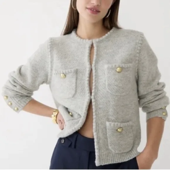 JCREW Odette Red Wool Alpaca Cardigan Sweater Lady Jacket Gold Buttons