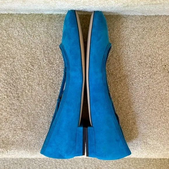 JCREW Suede Lace Up Ankle Tie Ballet Flats Blue Size 8.5