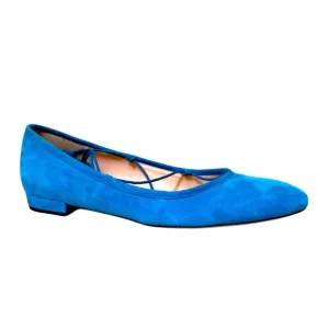 JCREW Suede Lace Up Ankle Tie Ballet Flats Blue Size 8.5