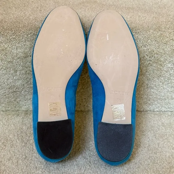 JCREW Suede Lace Up Ankle Tie Ballet Flats Blue Size 8.5