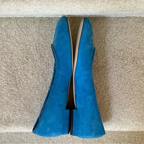 JCREW Suede Lace Up Ankle Tie Ballet Flats Blue Size 8.5