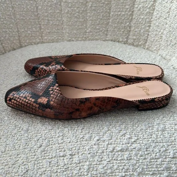 J.Crew Women’s Carolyn Mule Flats in snake-embossed leather Size 8.5US
