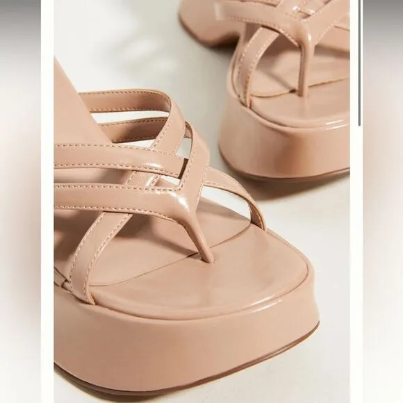 Jeffery Campbell Anthropologie Year 3000 Neutral Leather Platform Sandals Sz 8.5