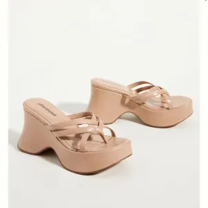 Jeffery Campbell Anthropologie Year 3000 Neutral Leather Platform Sandals Sz 8.5