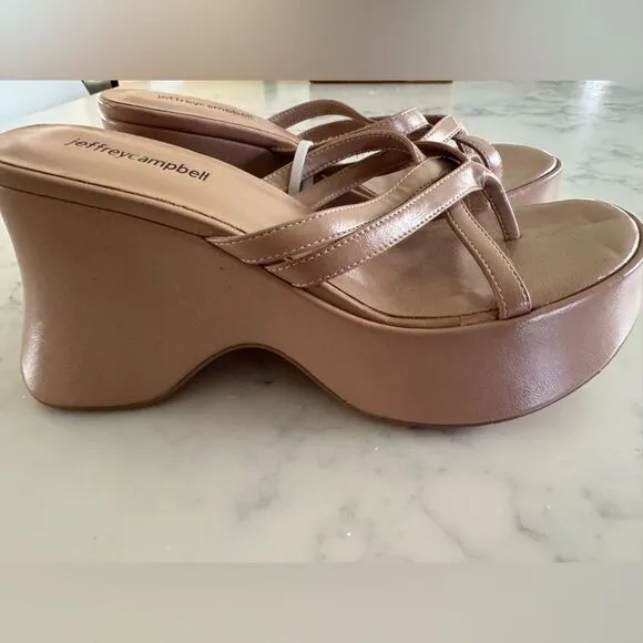 Jeffery Campbell Anthropologie Year 3000 Neutral Leather Platform Sandals Sz 8.5
