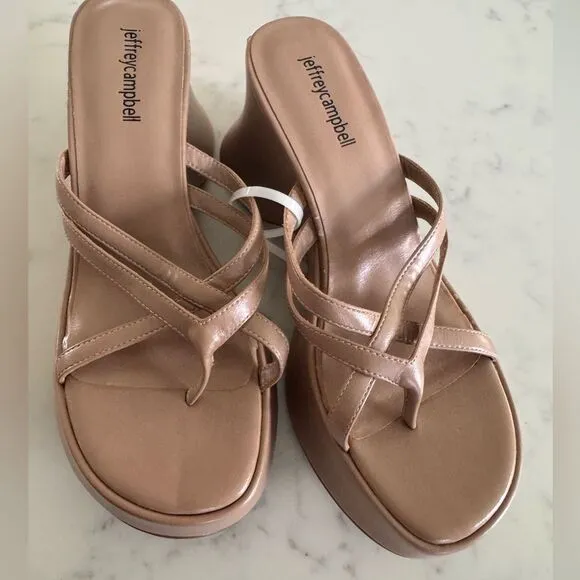Jeffery Campbell Anthropologie Year 3000 Neutral Leather Platform Sandals Sz 8.5