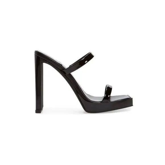 Jeffery Campbell Women’s Hustler Black Patent Leather Slip On Square Toe Sandal