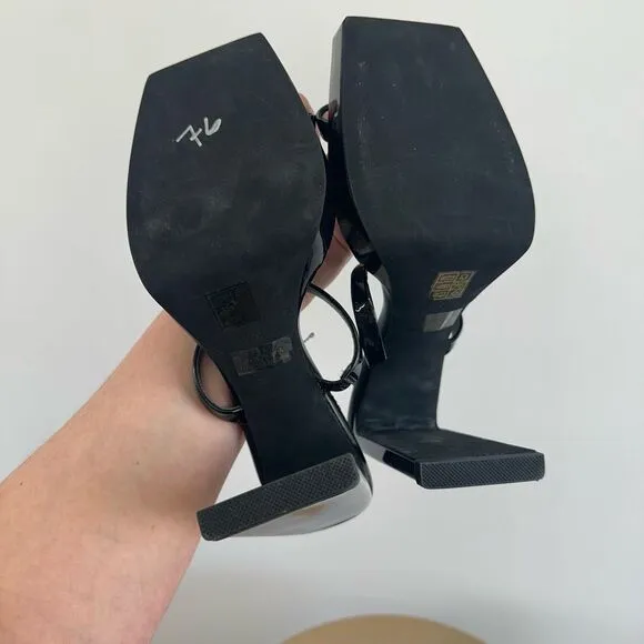 Jeffery Campbell Women’s Hustler Black Patent Leather Slip On Square Toe Sandal