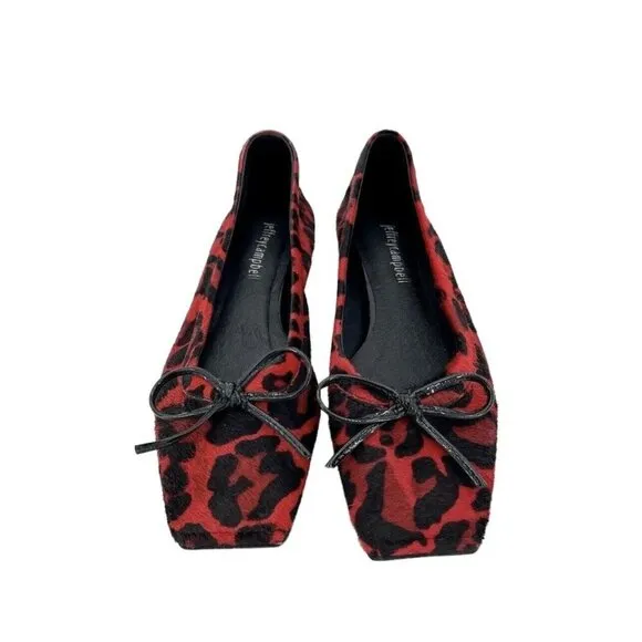 Jeffrey Campbell Achira Red Leopard Calf Hair Square Toe Flats SZ 6 New