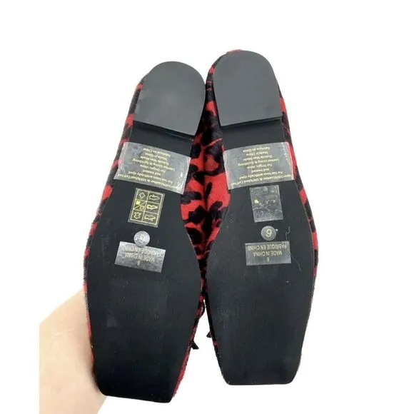 Jeffrey Campbell Achira Red Leopard Calf Hair Square Toe Flats SZ 6 New