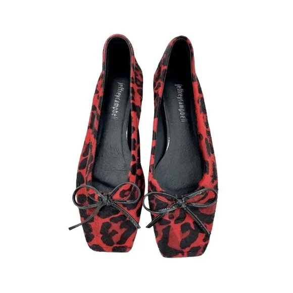 Jeffrey Campbell Achira Red Leopard Calf Hair Square Toe Flats SZ 6 New