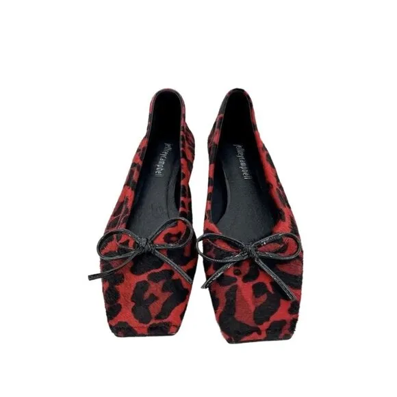 Jeffrey Campbell Achira Red Leopard Calf Hair Square Toe Flats SZ 6 New