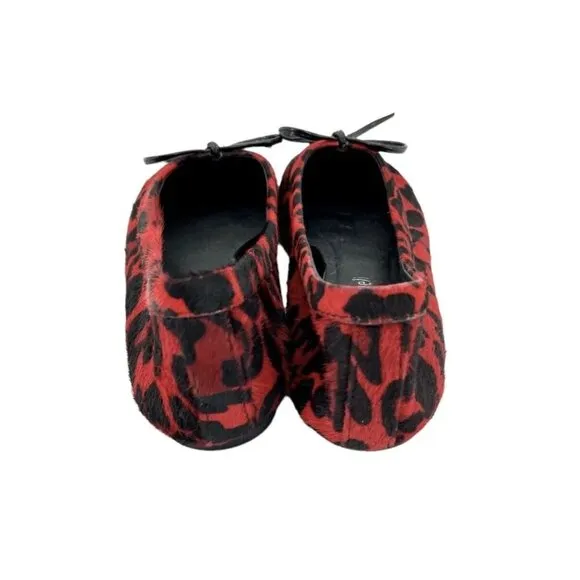 Jeffrey Campbell Achira Red Leopard Calf Hair Square Toe Flats SZ 6 New