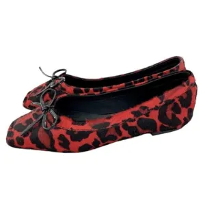 Jeffrey Campbell Achira Red Leopard Calf Hair Square Toe Flats SZ 6 New