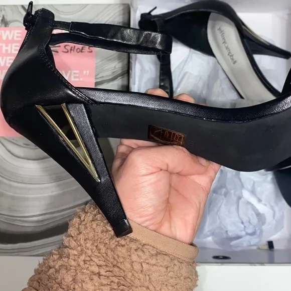 Jeffrey Campbell Black Gold Burke Ankle Strap Sandals