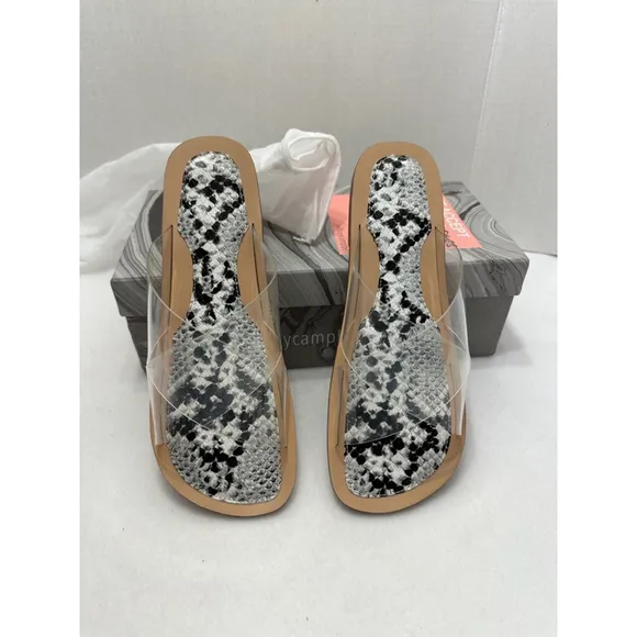 Jeffrey Campbell Cleah Strap Slides Snakeskin Footbed Sandals NIB Clear Size 8