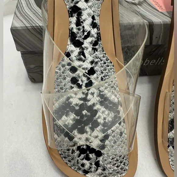 Jeffrey Campbell Cleah Strap Slides Snakeskin Footbed Sandals NIB Clear Size 8
