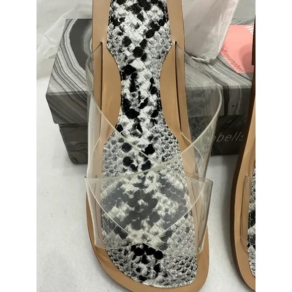 Jeffrey Campbell Cleah Strap Slides Snakeskin Footbed Sandals NIB Clear Size 8