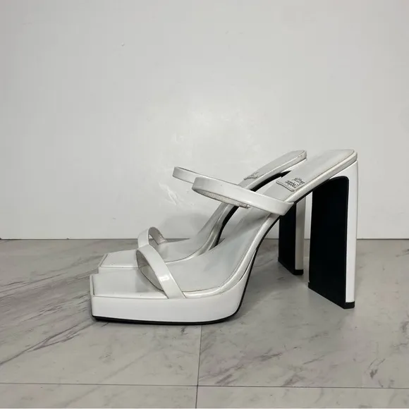Jeffrey Campbell Hustler Square Toe White Heel Sandal 9 1/2