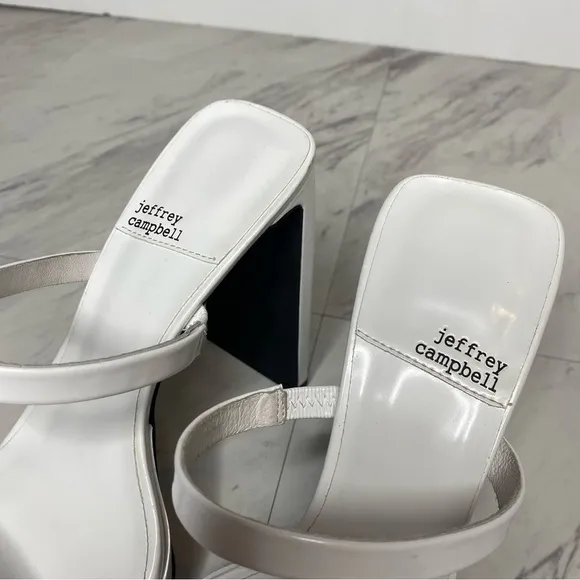 Jeffrey Campbell Hustler Square Toe White Heel Sandal 9 1/2