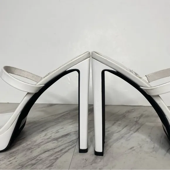Jeffrey Campbell Hustler Square Toe White Heel Sandal 9 1/2