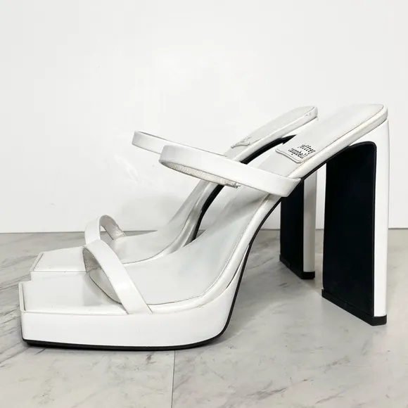 Jeffrey Campbell Hustler Square Toe White Heel Sandal 9 1/2